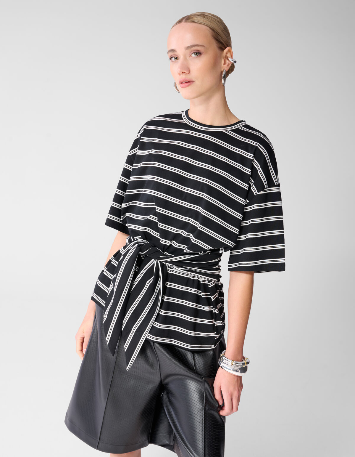 Scarf Striped T-shirt Zwart/Wit