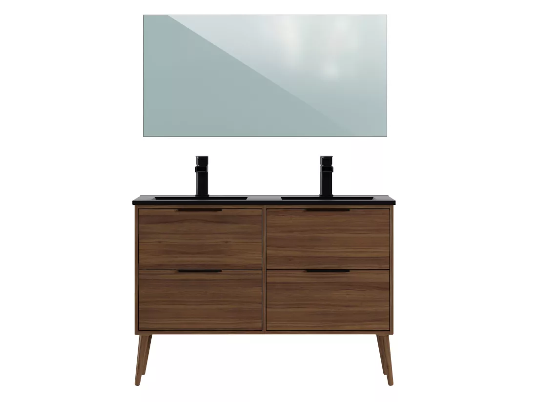 Meuble de Salle de Bain avec 4 Tiroirs coloris Noyer - Longueur 122 x Profondeur 46 x Hauteur 87 cm