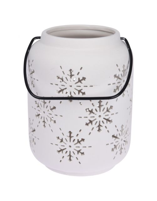 Homestyle Lantaarn Sneeuwvlok - Kerstversiering - 14x14x18.5 cm Wit