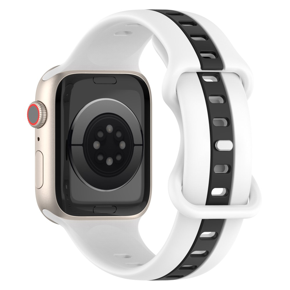 Apple Watch (42/41/40/38 mm) Silikon Armband Stripe Dual Color (Gelenkumfang: 150-210mm) - Weiss / Schwarz