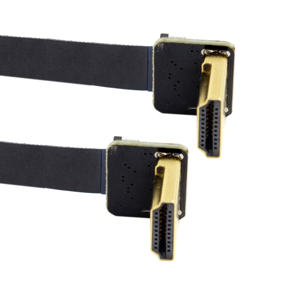 (0.2m) Flexibles HDTV FPC Dual HDMI Flachband Kabel 90° Winkel mit vergoldetem Stecker - Schwarz