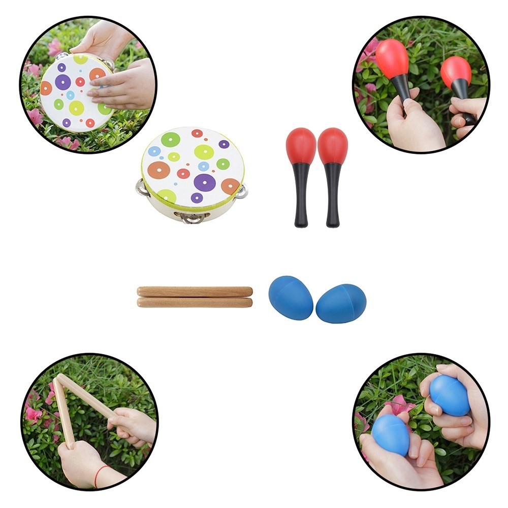 (15-tlg. Set) Kinder Spielzeug Musik Instrument Holz Set Rucksack mit Xylophon / Triangel / Rassel