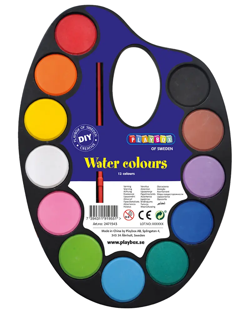 Playbox Palette med 12 vandfarver