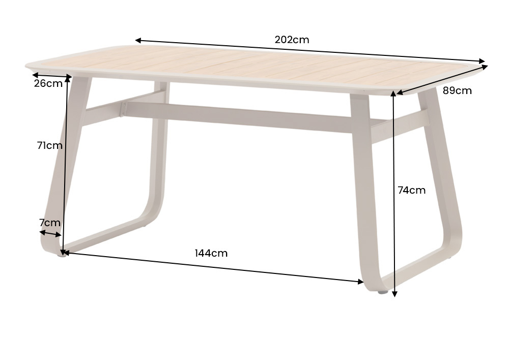 Outdoor Esstisch ORGANIC 200cm natur Kunststoff greige Aluminium Gartentisch wetterfest