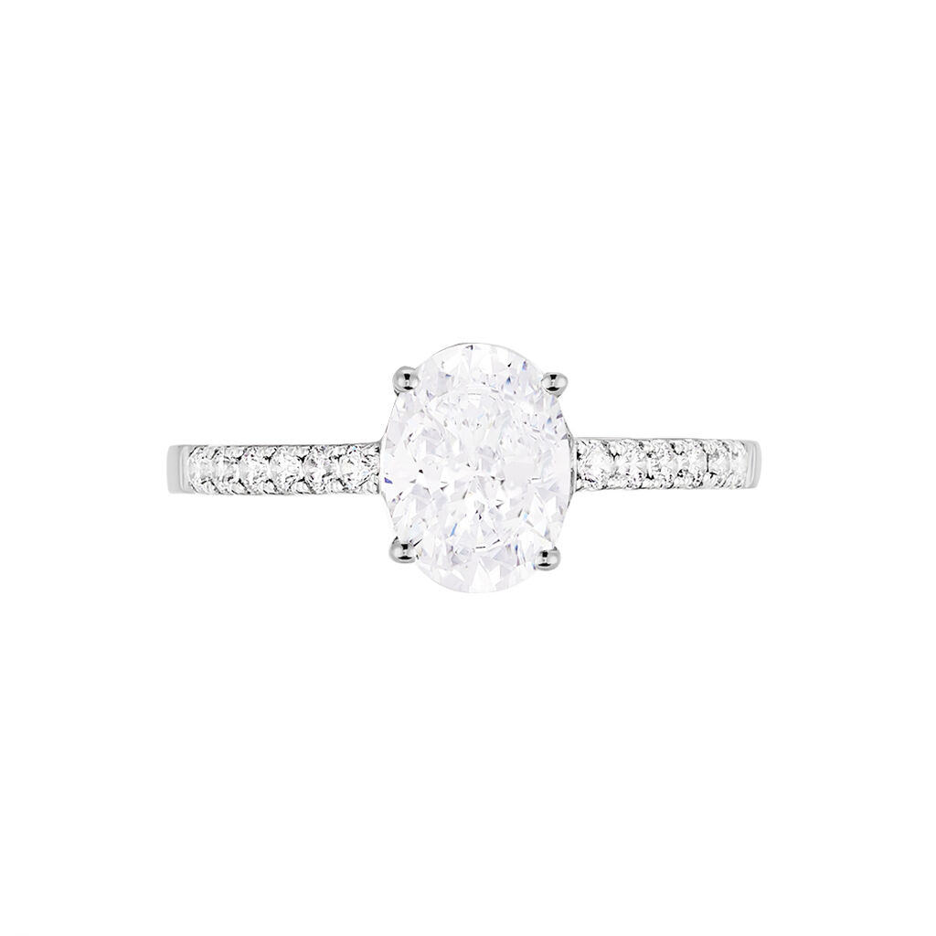 Bague Solitaire Oval Or Blanc Oxyde De Zirconium