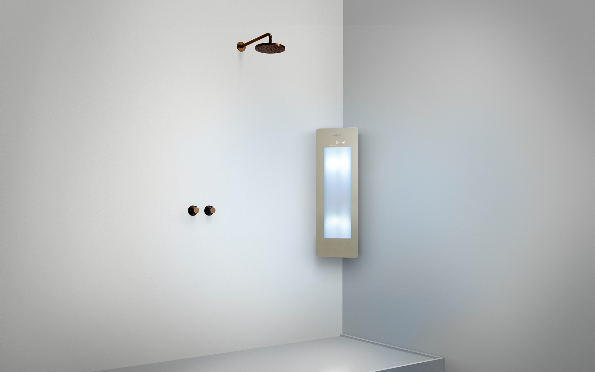 Sunshower Round Plus Small Sand White infraroodlamp en UV 33x95x10cm hoekopbouw