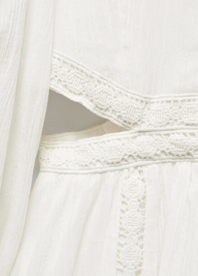 MANGO Lace detail slit dress Natural white