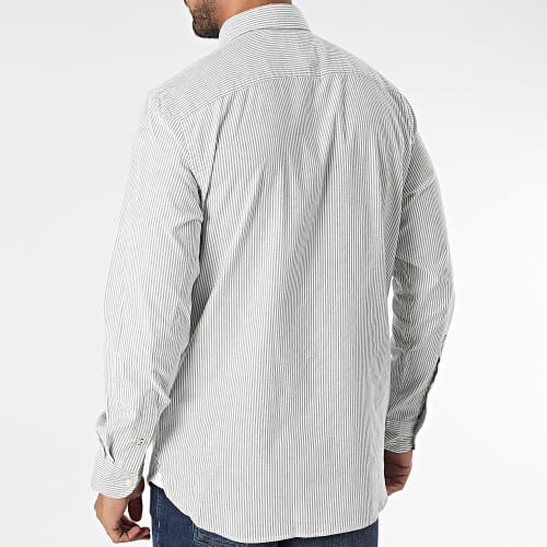 Chemise Manches Longues 1985 Flex Oxford Stripe 0935 Blanc Vert Kaki