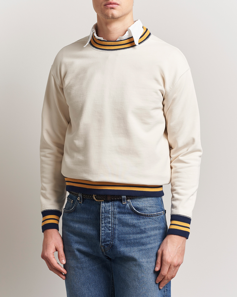Drake's Striped Rib Long Sleeve Sweatshirt Ecru/Navy