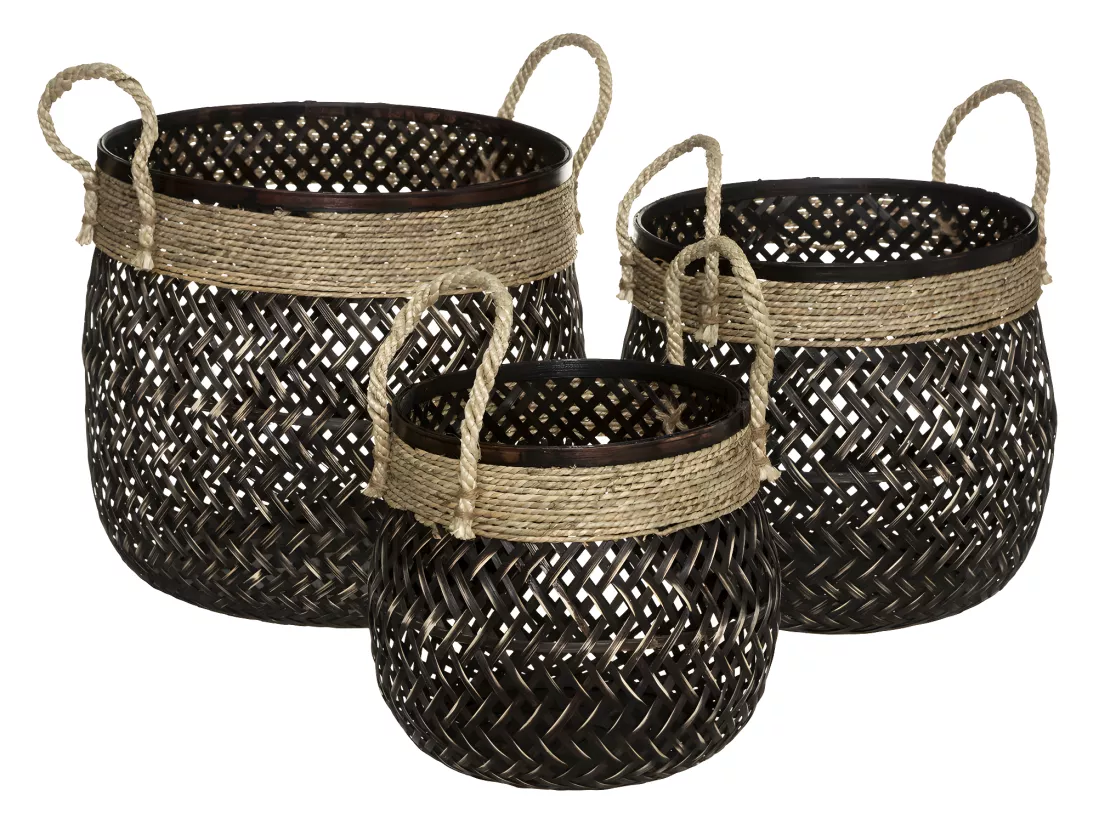 Set de 3 Paniers de rangement Bruns en Bambou et Roseau