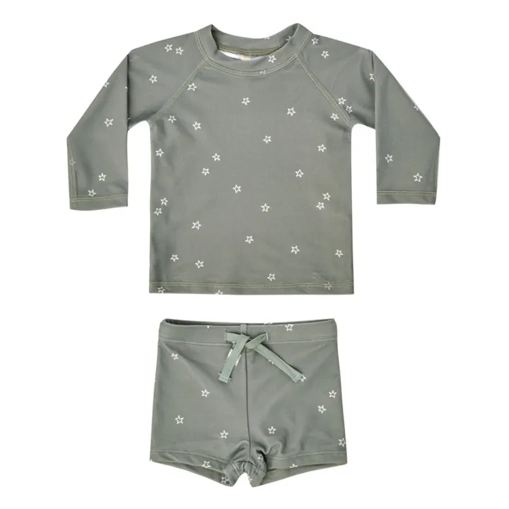 Quincy Mae T-Shirt Anti-UV + Short de Bain Etoiles | Vert de gris