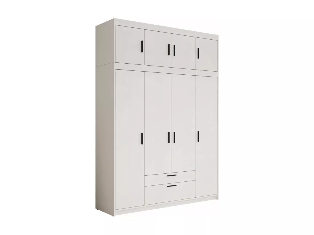 Armoire Novduni 106, Blanc, 246x176x53cm, Portes d'armoire: Avec des charnières