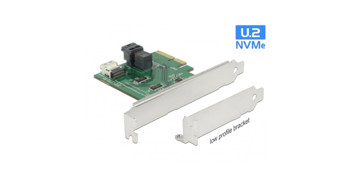 DeLOCKPCI Express x4 Card U.2 NVMe naar 1 x internal SFF-8654 4i + 1 x internal SFF-8643 – Low Profile Form Factor adapter  (Zilver)