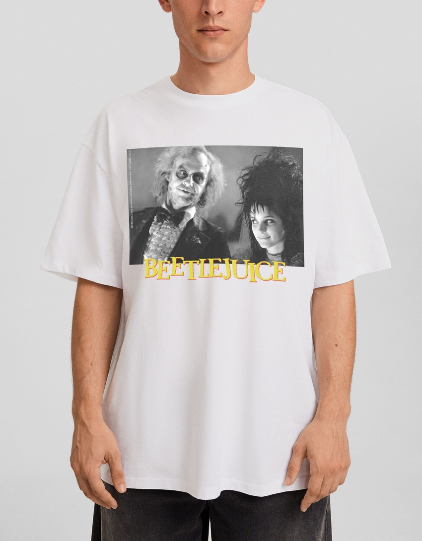 Camiseta oversized de manga curta com estampa Beetlejuice