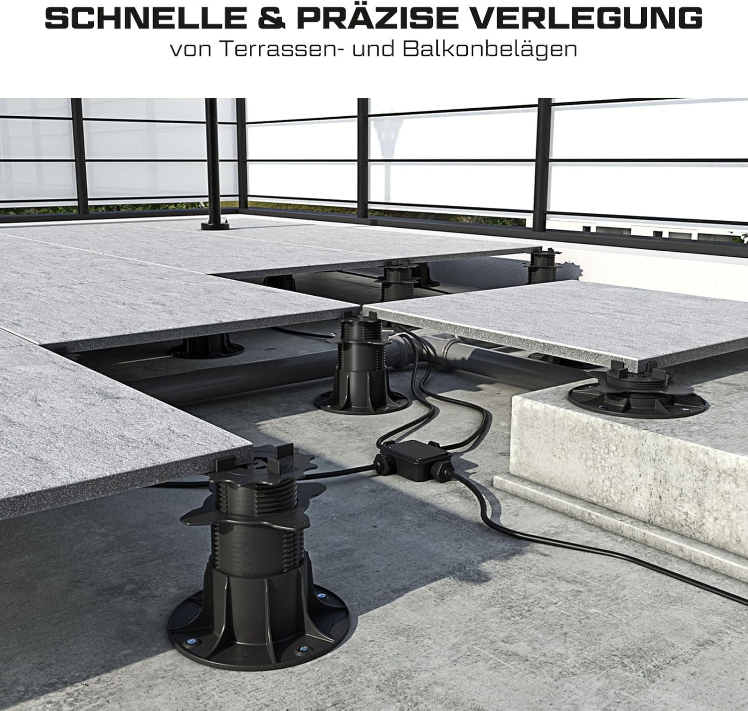 50x LANGFIT® Stelzlager 'M' für Terrassenplatten – Stufenlos höhenverstellbar von 18 bis 36mm – Fugenkreuz 3mm – Flexibles Adaptersystem – Made in Germany – MS-SL18-036-FK