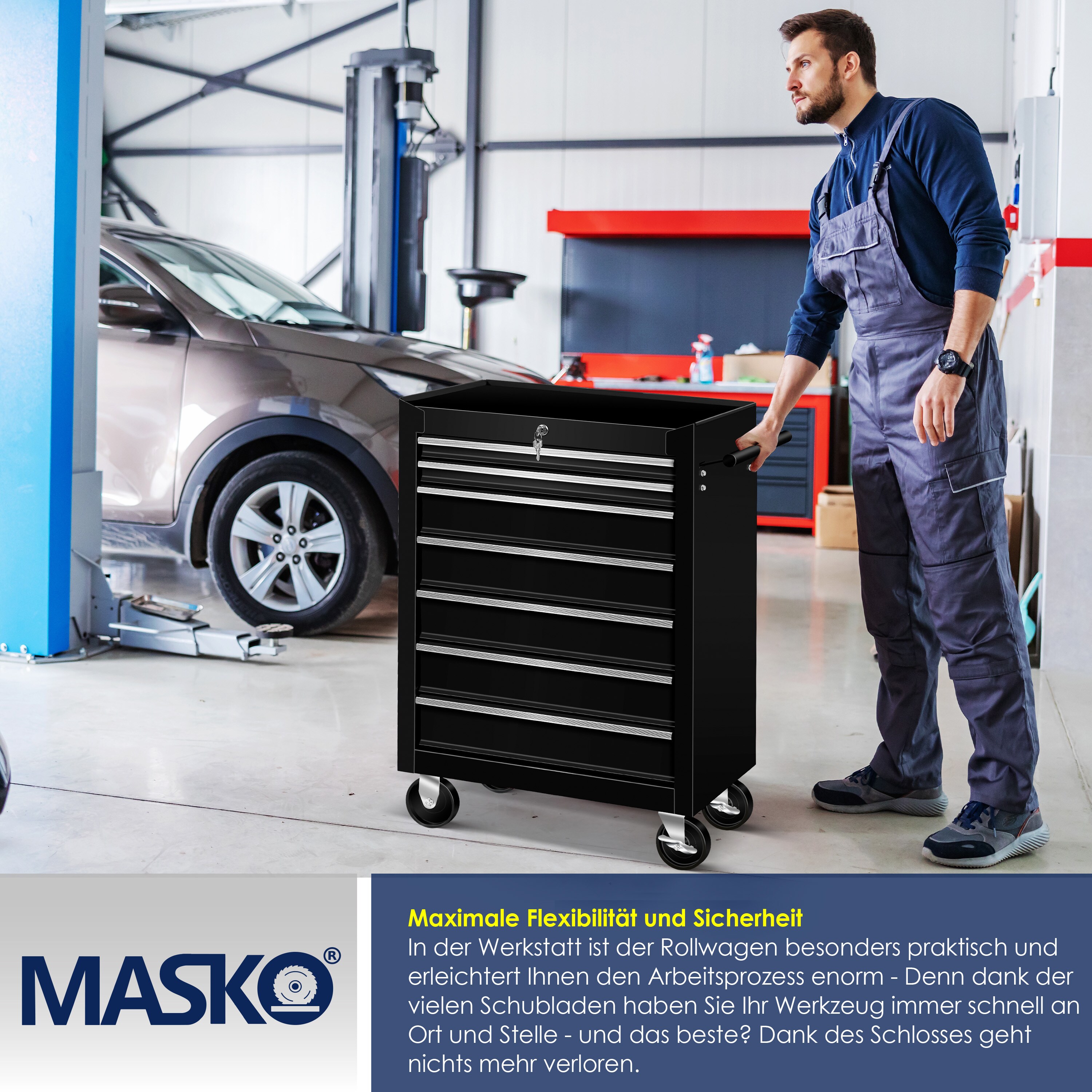 Masko® Werkstattwagen Rollwagen Werkzeugwagen Werkzeugkiste Fächer Toolbox Werkzeug box
