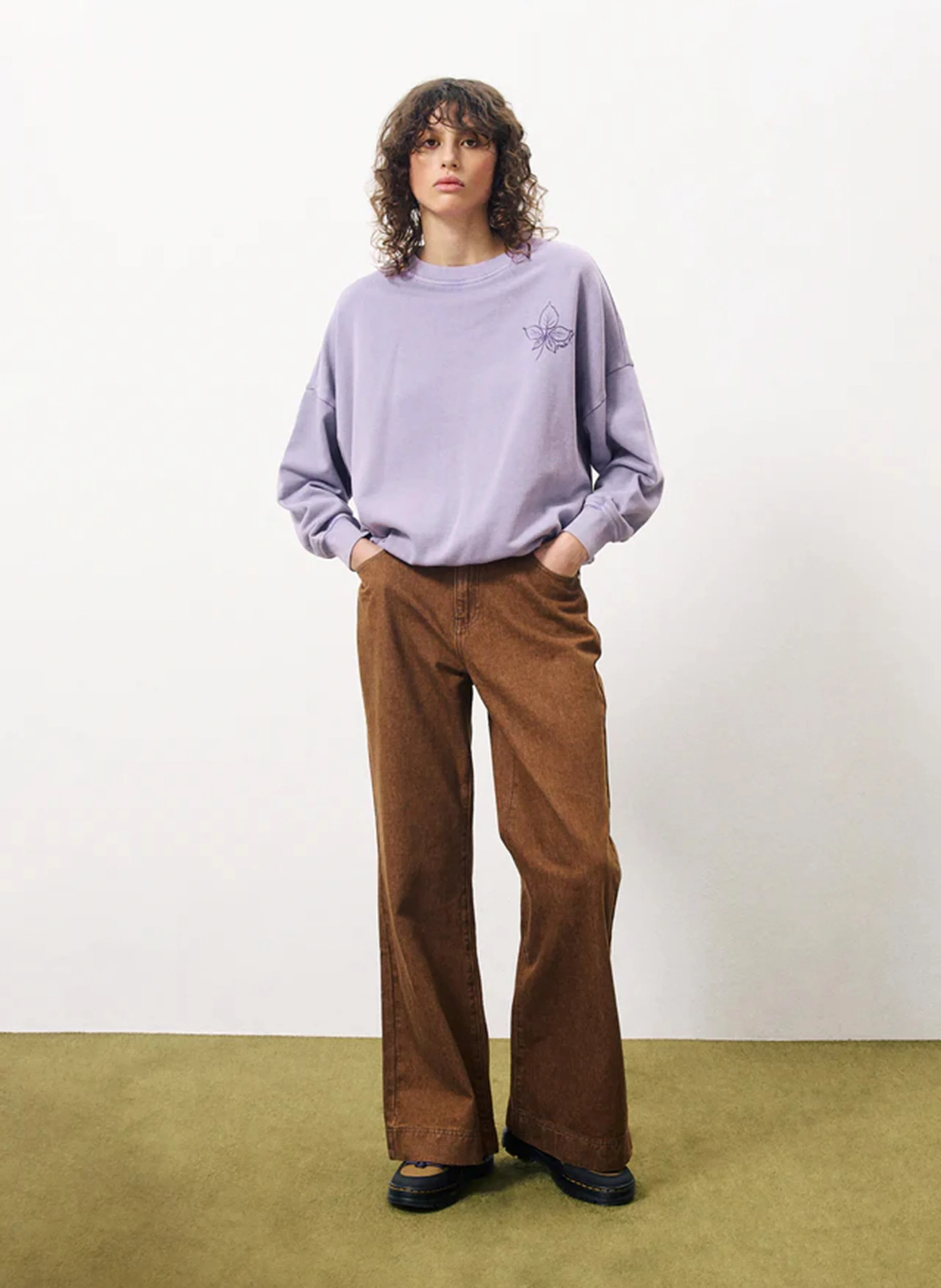 CHERRY - Jean taille haute délavé en coton | Marron