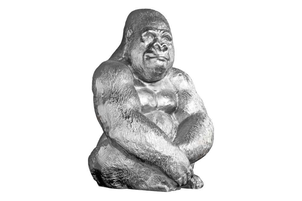Dekorative Gorillafigur KONG 40cm silber handmade Metall Skulptur