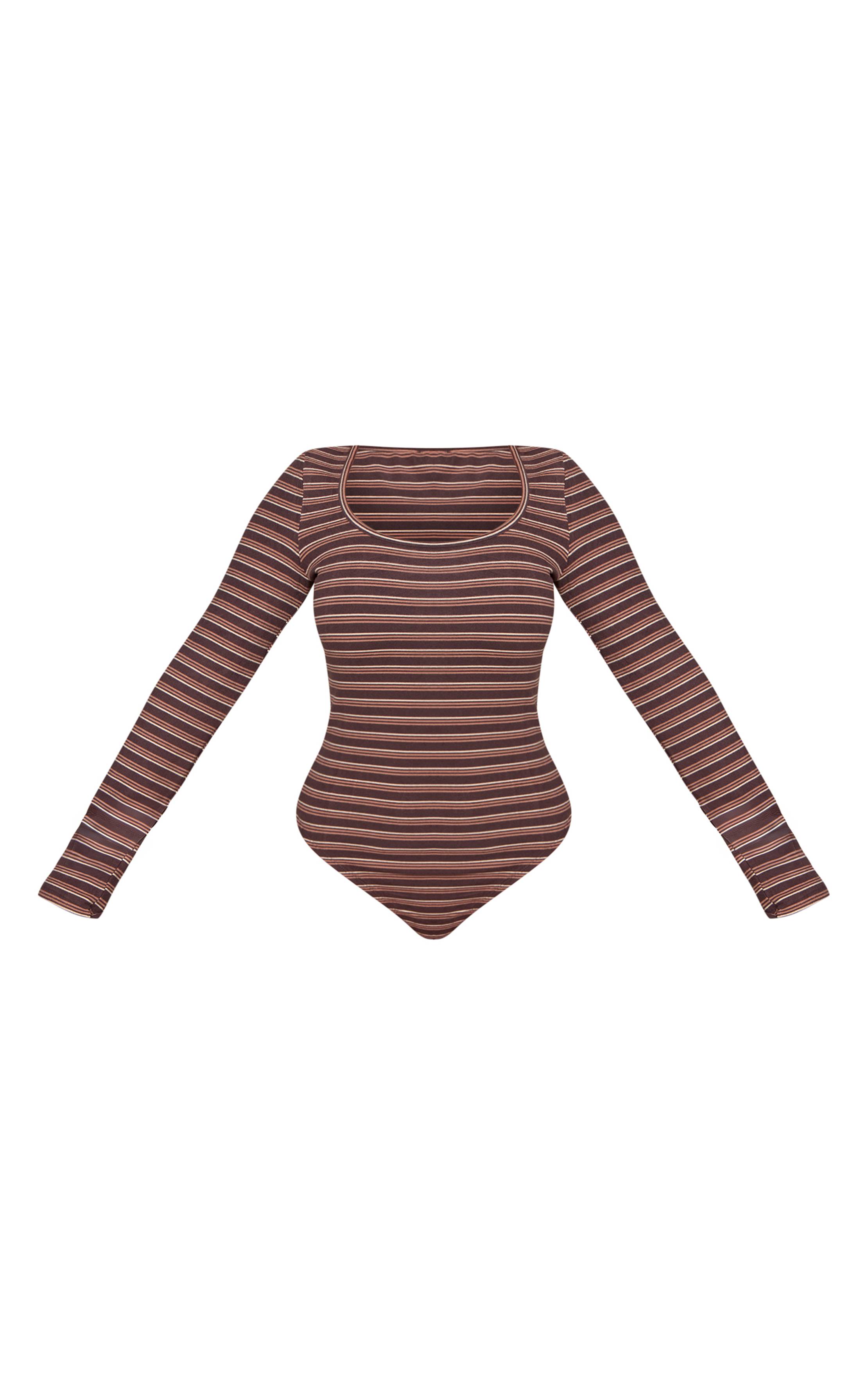 Chocolat Body Sculptant À Manches Longues Rayé