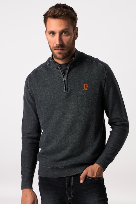 Troyer, stonewashed Strick, Troyerkragen mit Zipper