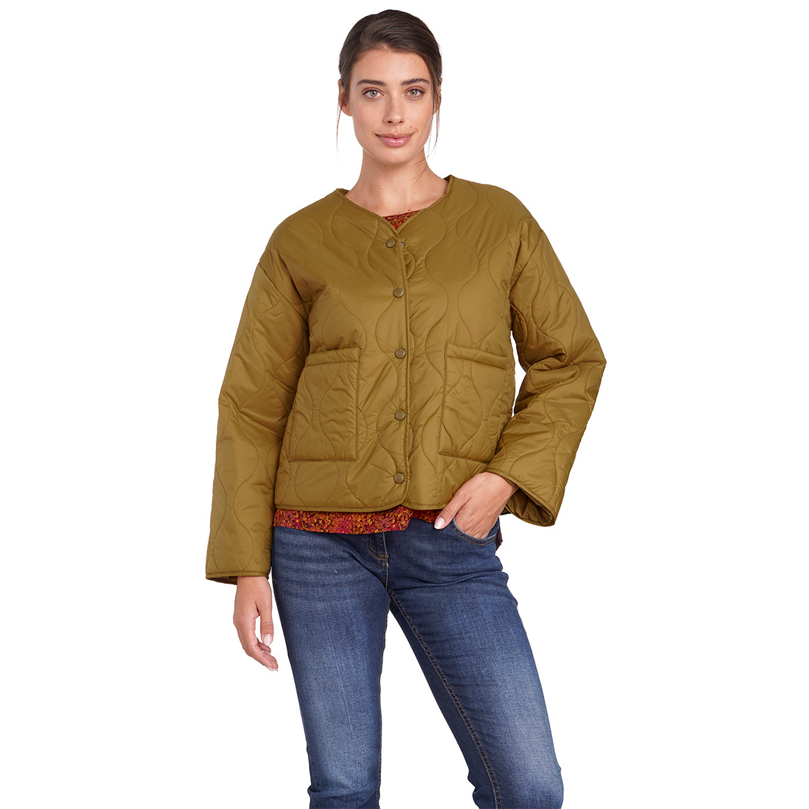 Gina Benotti Damen Steppjacke mit Druckknopfleiste ocker