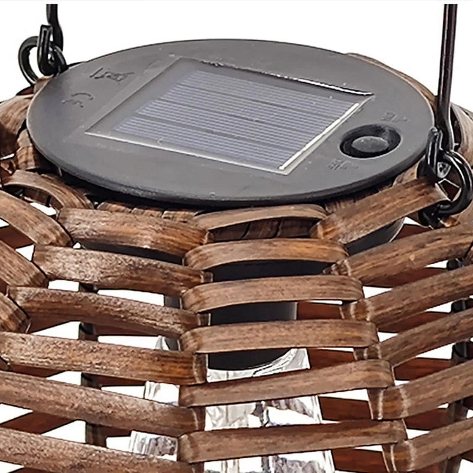 (Ø19cm) Rattan Solar Hänge Lampe Outdoor Deko Gartenleuchte Laterne mit Glühbirne IP44 - Warmweiss