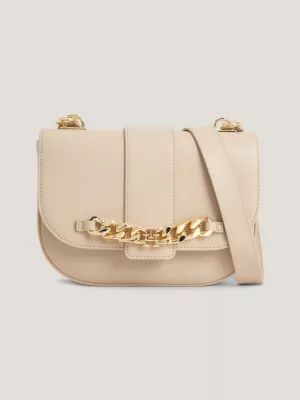 Bolsa transversal com aba e corrente
