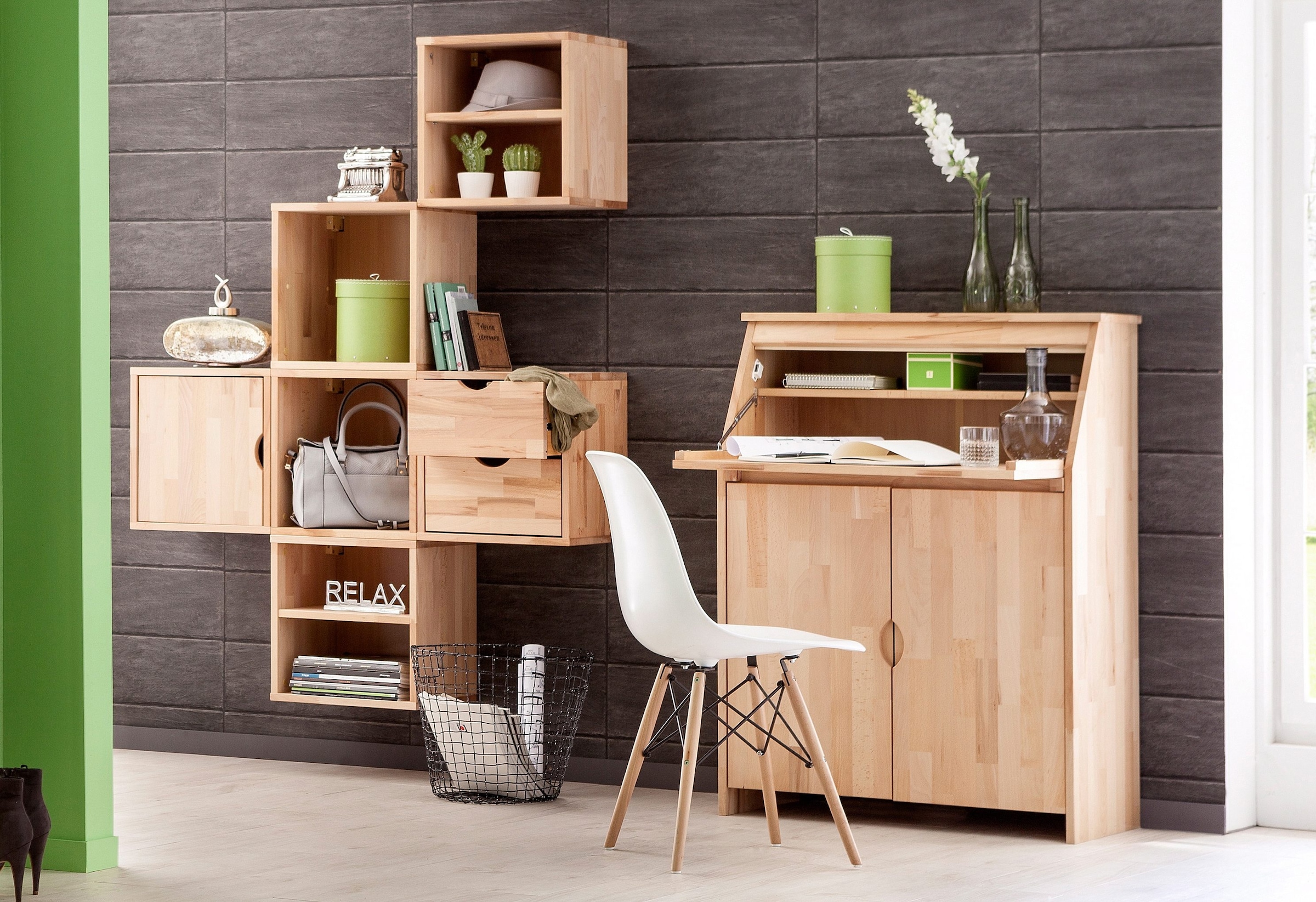 Home affaire Sekretär »Luzern, Schreibtisch,« kompakter Home-Office-Tisch, Massivholz, Breite 83 cm
