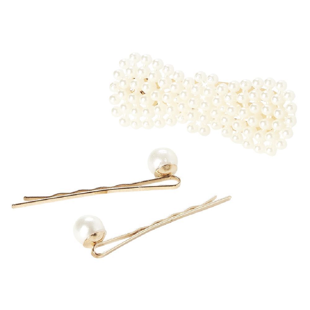 Pince guiche + pince clic clac perle dorée L.6 cm x2