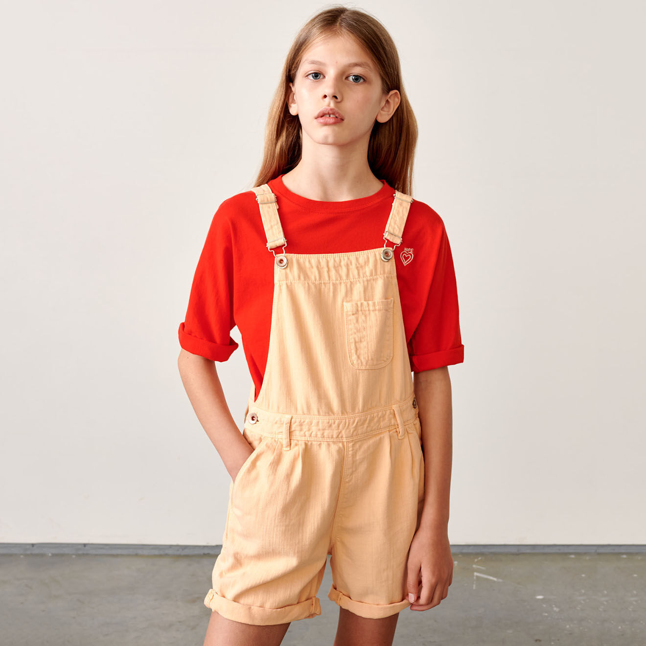 Bellerose Salopette short Pepina en Toile de coton saumon