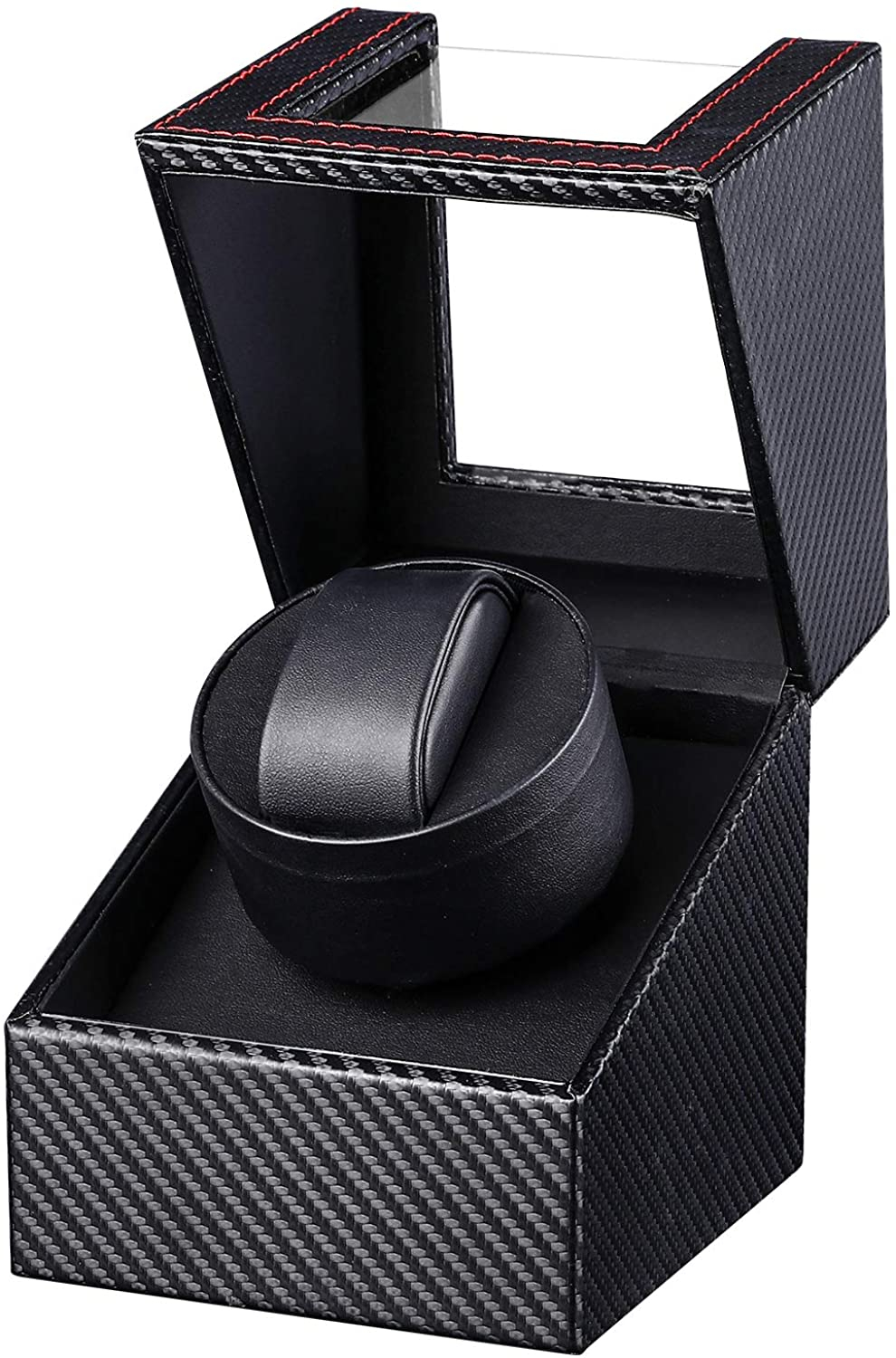 Automatische Leder Uhrenbeweger Box Rotierendes Uhren Gehäuse im Carbon Look - Schwarz