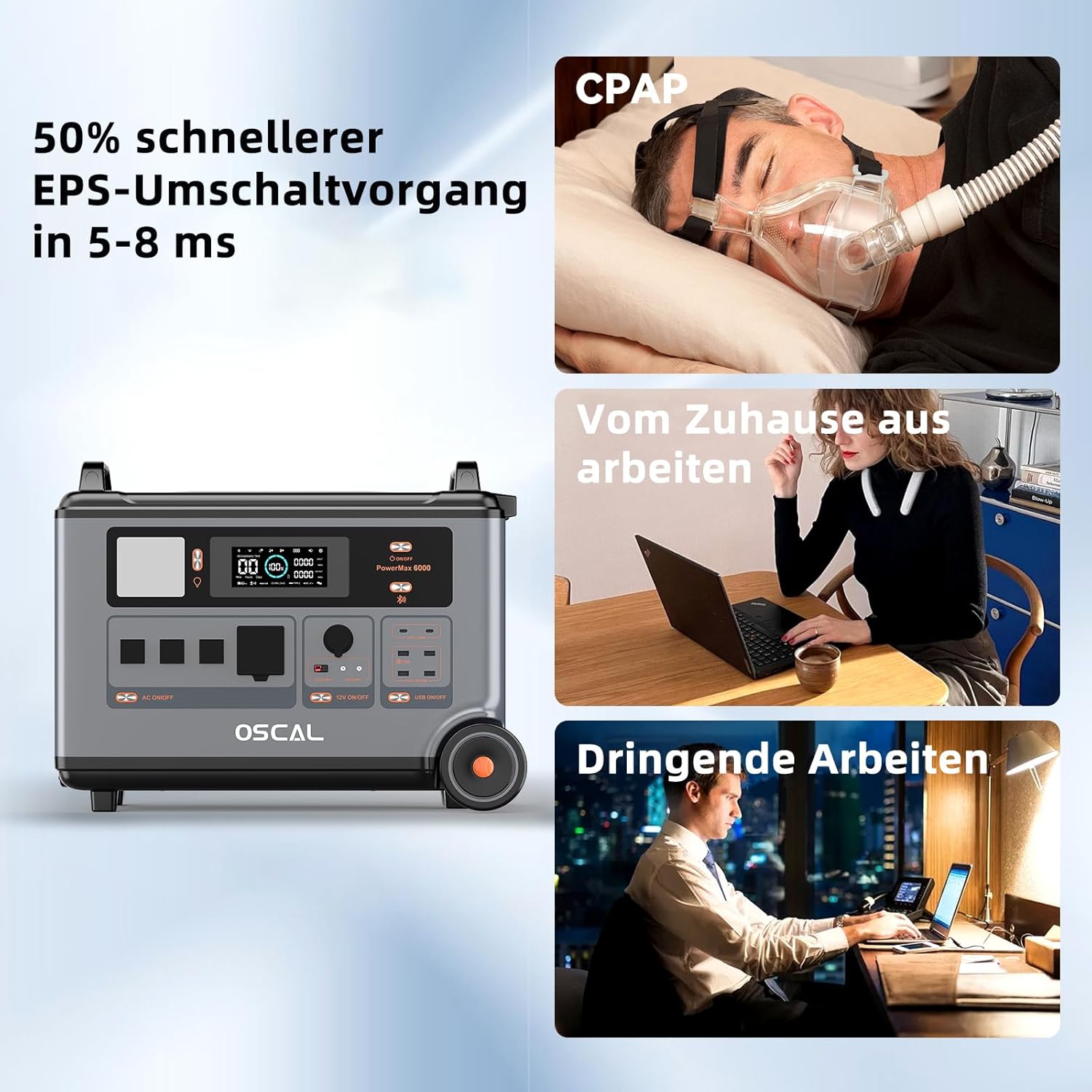OSCAL 6000W/3600Wh Kraftwerk mit Spezieller Powermax 6000-Akkusatz Erweiterungsbatterie, erweiterbare Kapazität von 3600Wh auf 7200Wh, 6000W Solargenerator für Home Backup, Wohnmobil, Notfall