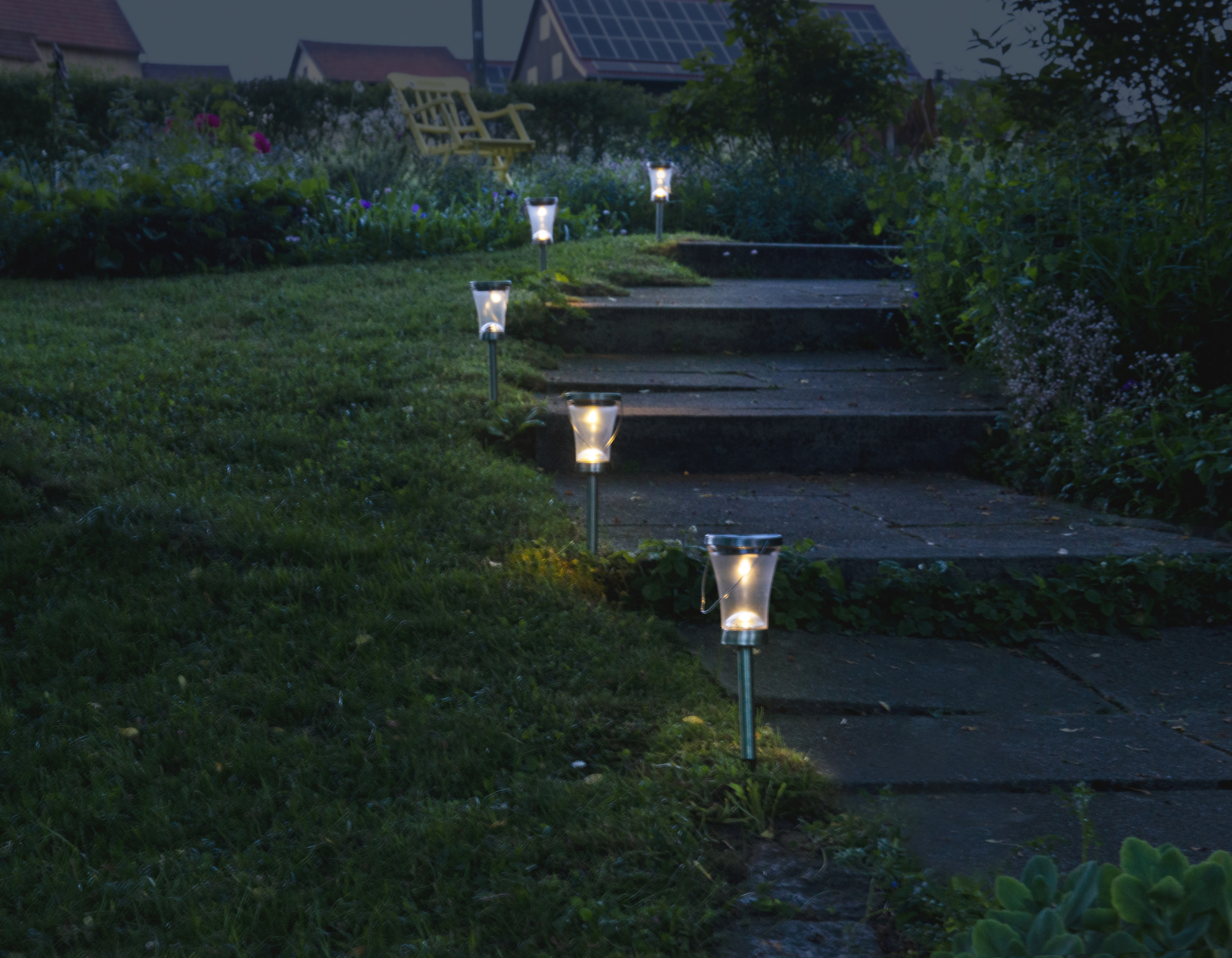 8er-Set LED-Solarleuchten - stahl-blank - 39,5 cm