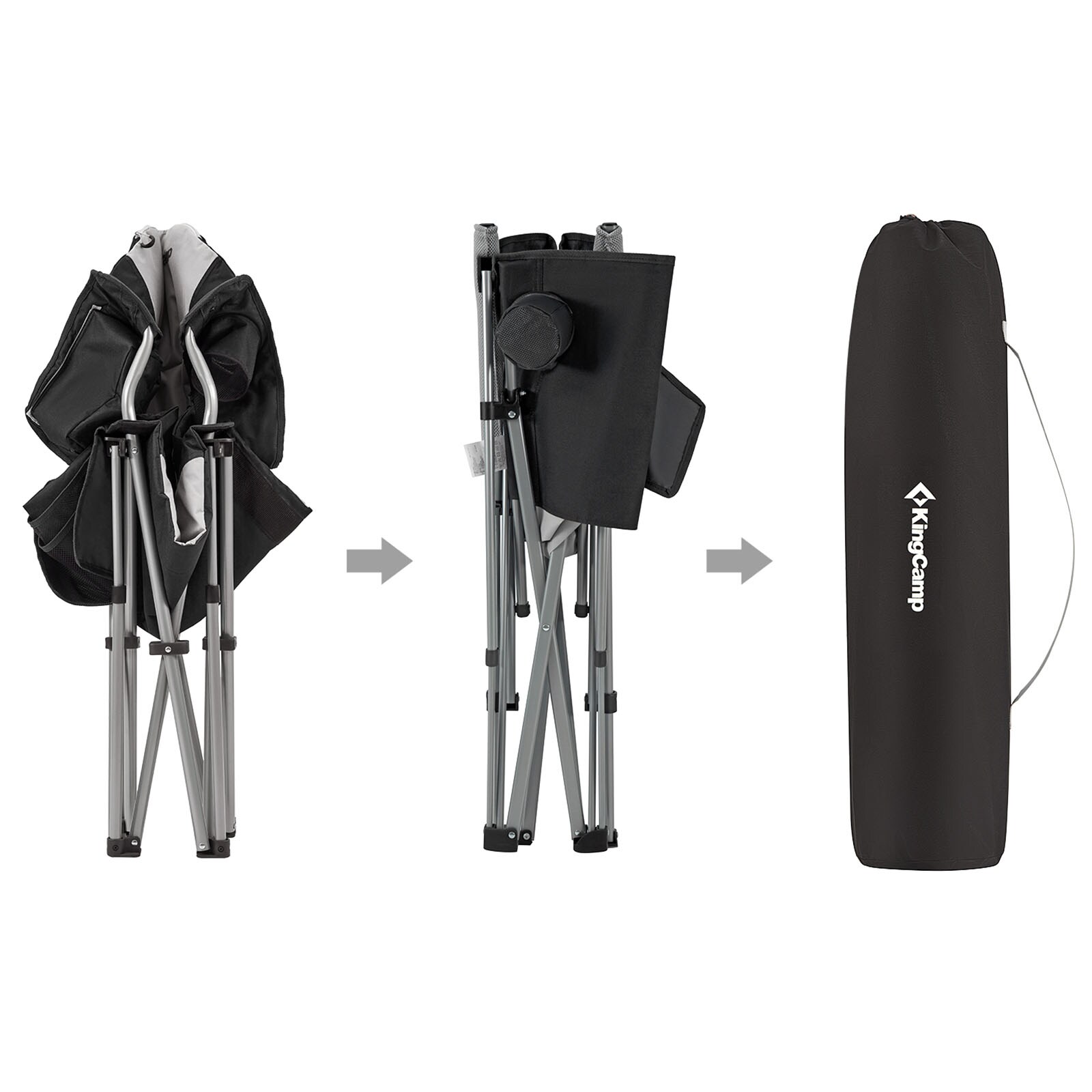 KINGCAMP Camping Falt Stuhl Klapp Sessel Garten Angel Outdoor Kühltasche 160 kg Farbe: Black/Light Grey