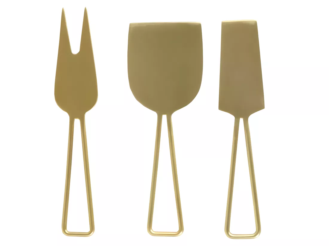 Service à fromage 3 couverts acier inox doré finition brossé - 8122