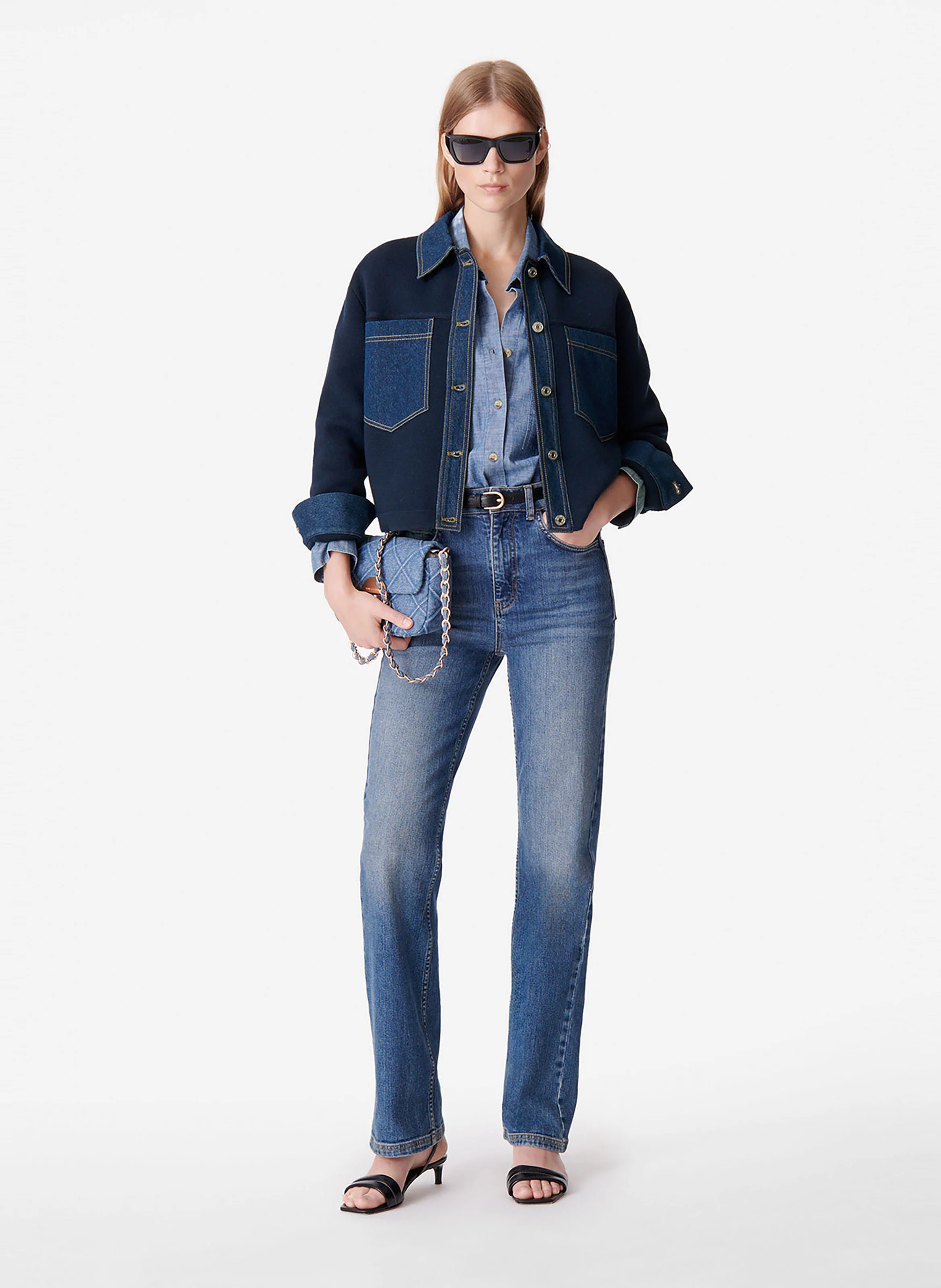 DENVER - Veste droite col classique en laine mélangée | Bleu