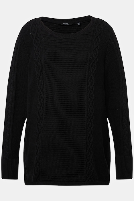 Bellieva-Pullover, Zopfmuster, Rundhals, Langarm, GOTS