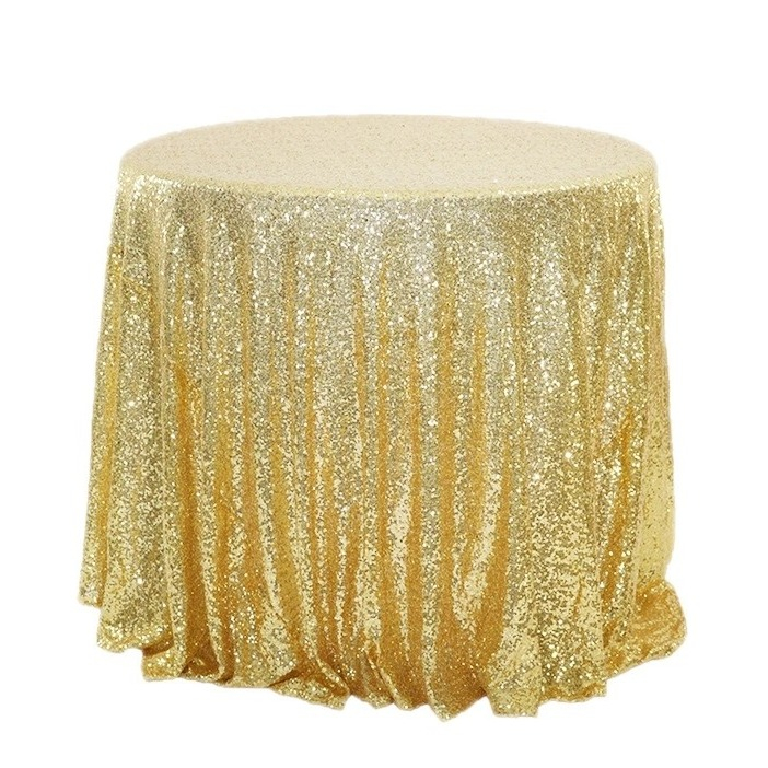 (Ø120cm) Glitzer Tischdecke Party Dekoration Pailletten Tisch Tuch - Gold