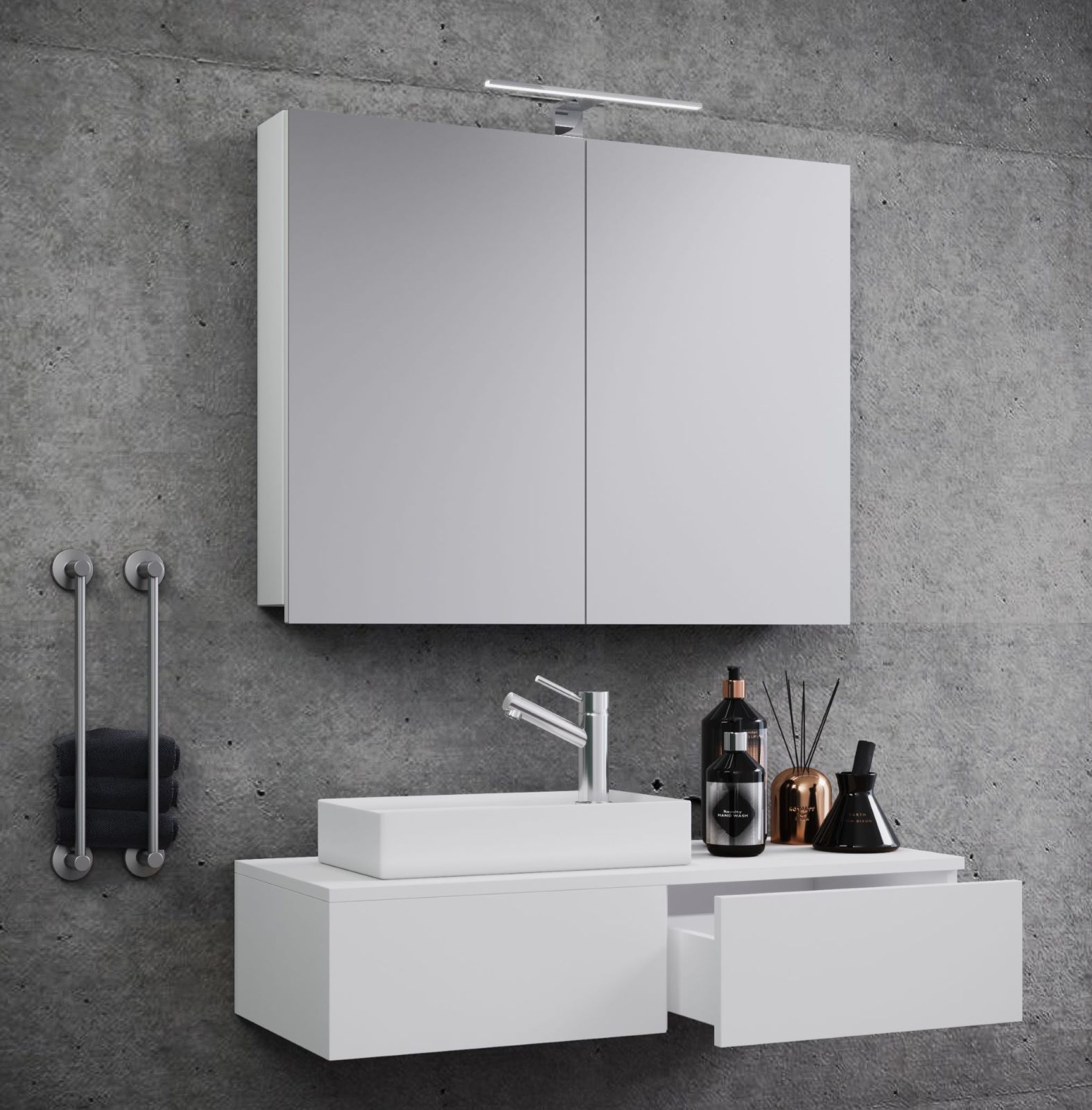 3-teiliges Badmöbel-Set GUDAS - weiß - mit Spiegelschrank