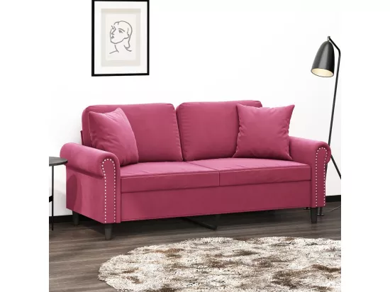 Canapé 2 places avec oreillers bordeaux 140 cm velours