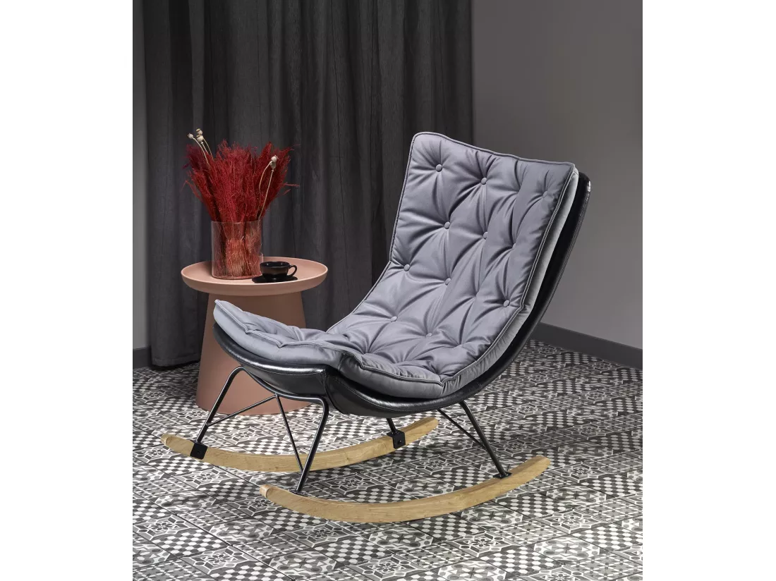 Rocking Chair design avec structure en métal noir et bois massif IMAGINE