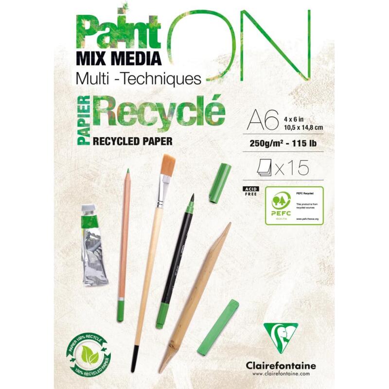 Bloc Paint'On encollé recyclé A6 15 feuilles 250g