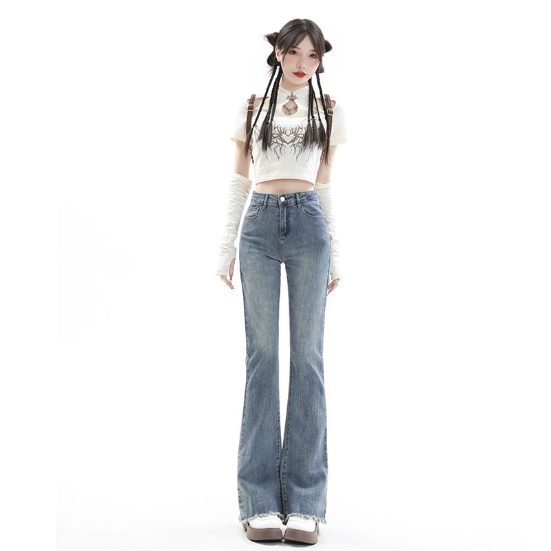 Girliepairs - High Waist Flared Jeans / Effen Wijde Broek