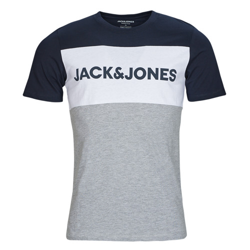 Jack & Jones - JJELOGO BLOCKING TEE - Marine / Gris / Blanc