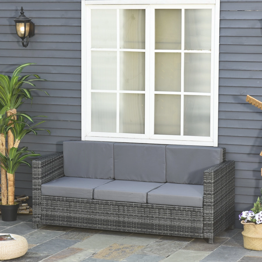 Outsunny 3 - Sitzer Rattansofa mit Kissen grau