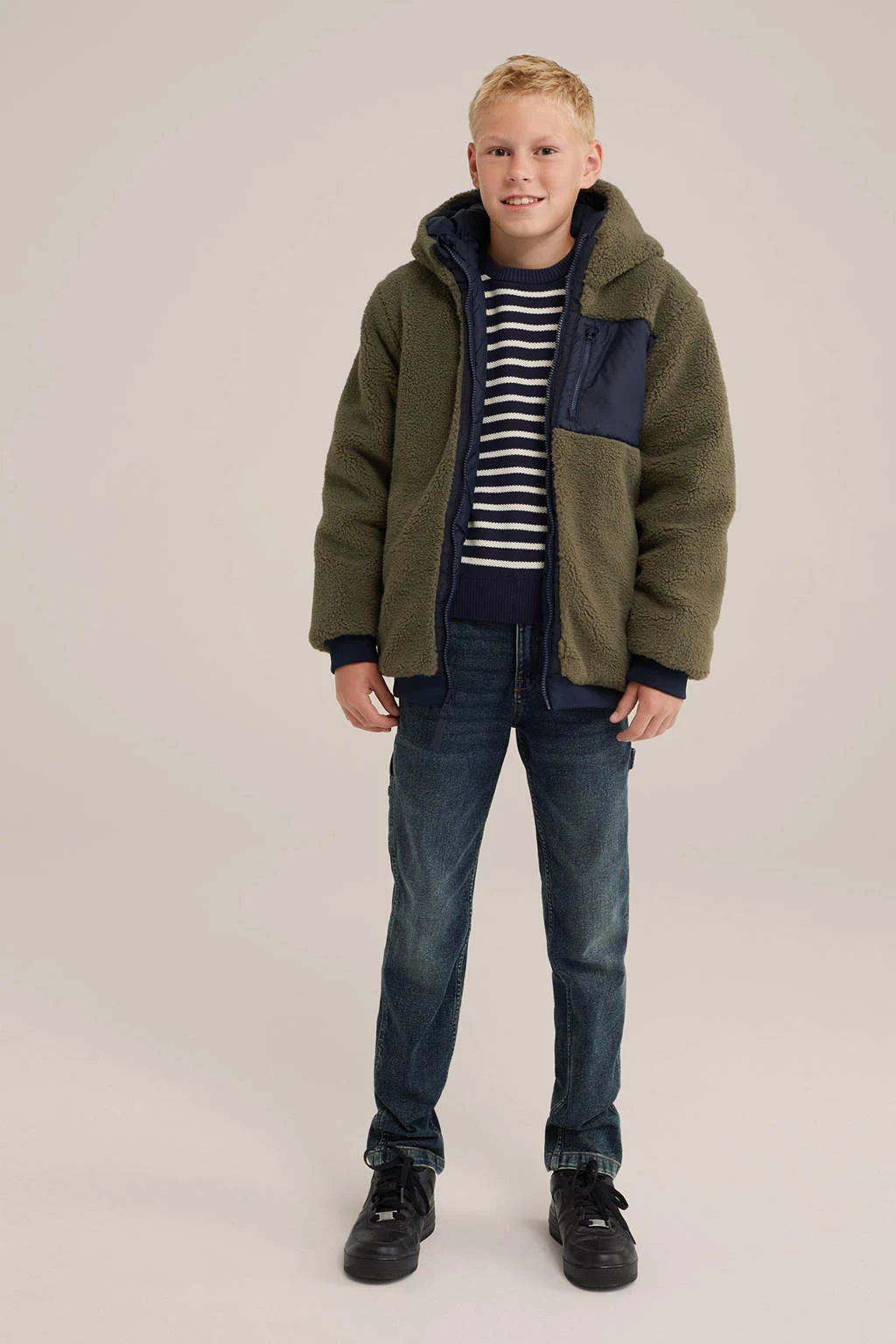 WE Fashion gewatteerde winterjas donkerblauw/olijfgroen