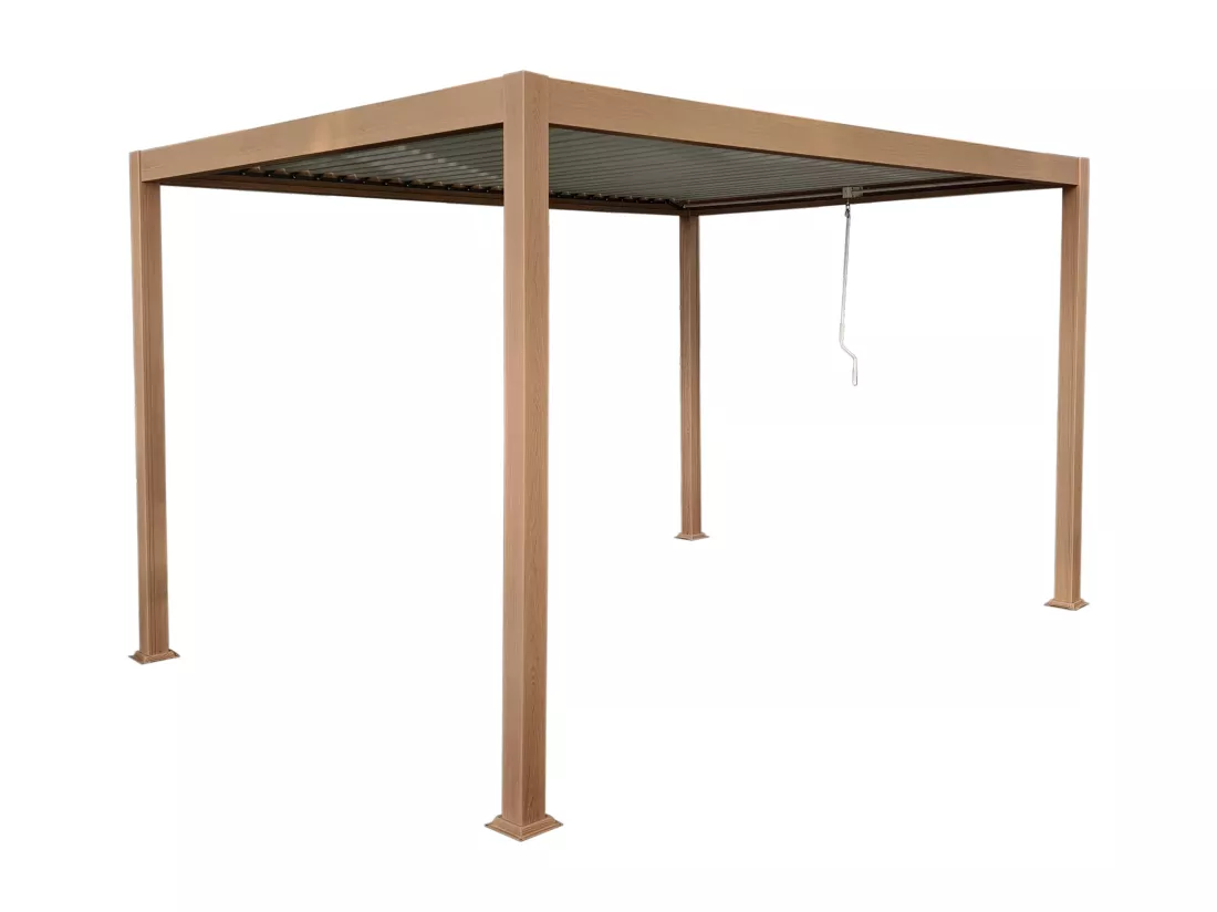 Pergola bioclimatique autoportante en aluminium avec lames orientables - 12 m² - coloris naturel foncé - AMALFI