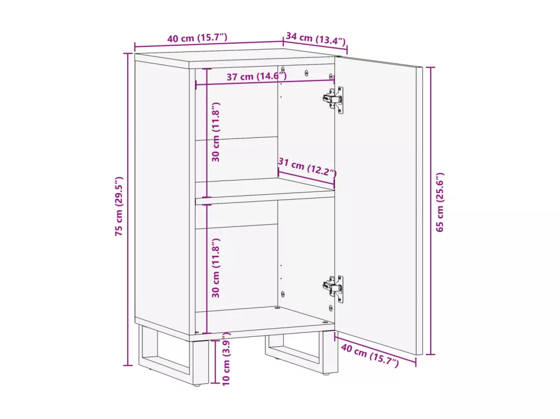 Buffet marron 40x34x75 cm bois massif de manguier