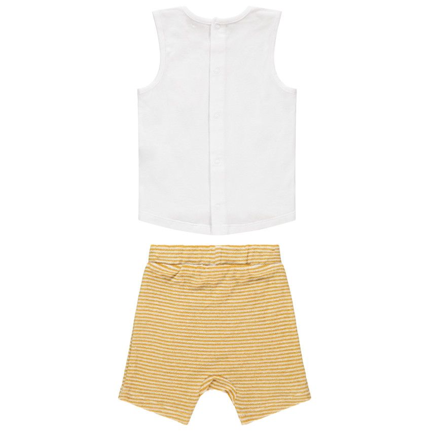 Ensemble avec débardeur motif jungle et bermuda en éponge rayé - Moutarde
