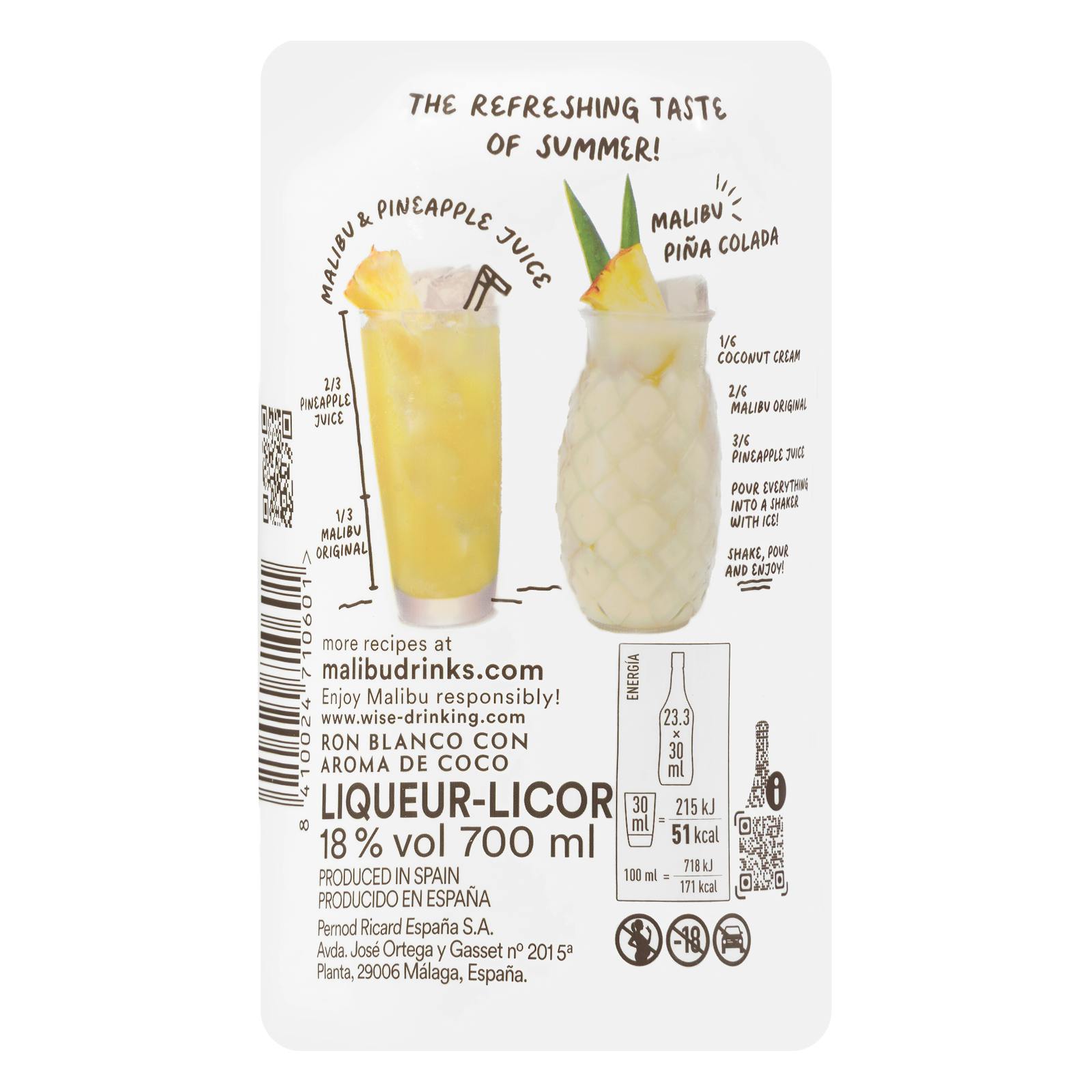 Rhum des Caraïbes aromatisé à la noix de coco Malibu